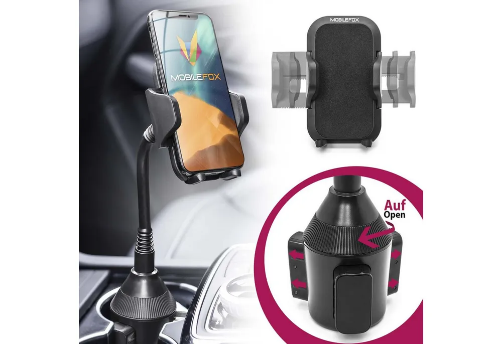 Mobilefox Smartphone-Halterung Universal Auto Handy Halterung PKW Getränke Schwanenhals KFZ Halter