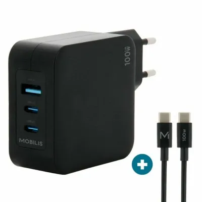 Ladegerät 100W Mobilis 2USB-C 1USB-A GaN Schwarz