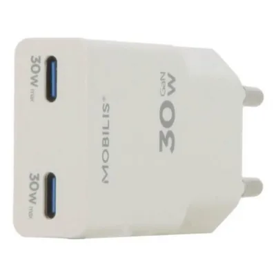 Ladegerät USB-C 2 Ports 30W GaN Schnell Mobilis 020026 Weiß