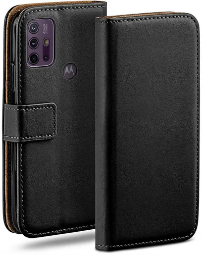 moex Handyhülle für Motorola Moto G30 Hülle Klappbar Book Case Schwarz 6,5 Zoll, Klapphülle Kartenfach Flip Cover Handytasche Leder Optik Schutzhülle