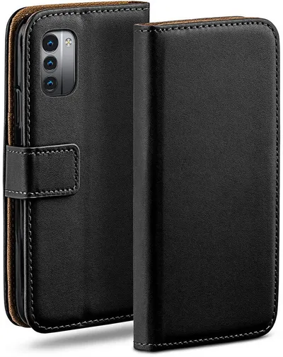 moex Handyhülle für Nokia G11 Hülle Klappbar Book Case Schwarz 6,5 Zoll, Klapphülle Kartenfach Flip Cover Handytasche Leder Optik Schutzhülle