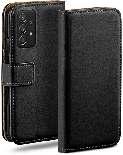 moex Handyhülle für Samsung Galaxy A52 Hülle Klappbar Book Case Schwarz 6,5 Zoll, Klapphülle Kartenfach Flip Cover Handytasche Leder Optik Schutzhülle