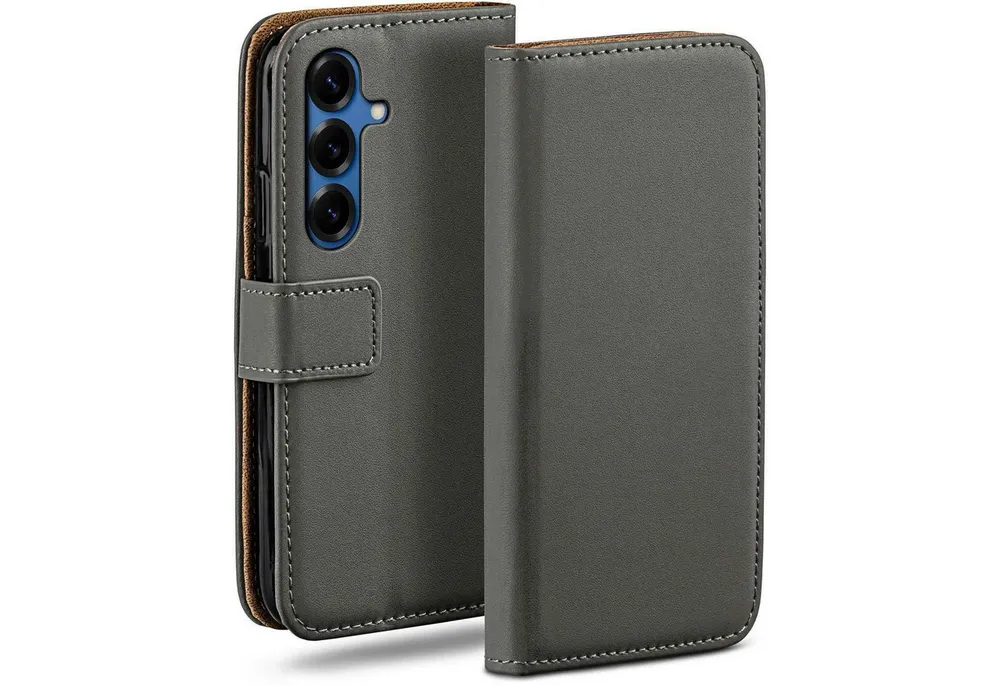 moex Handyhülle für Samsung Galaxy S25 Hülle Klappbar Book Case Dunkelgrau 6,2 Zoll, Klapphülle Kartenfach Flip Cover Handytasche Leder Optik Schutzhülle