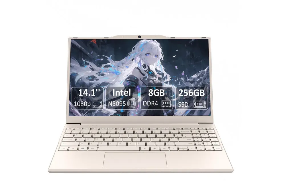 Molegar 14,1" FHD Laptop, Intel N5095, 8GB RAM, 256GB SSD. Notebook (35,8 cm/14.1 Zoll, Intel, Intel UHD-Grafik, 8 GB, 256 GB SSD, beleuchtete Tastatur, bis 4h Akku, ideal für Studenten & Business)