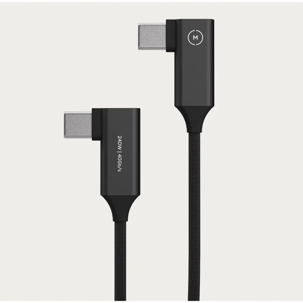 Moment Superflex rechtwinkliges USB-C zu USB-C Kabel, Schwarz, 0,1m