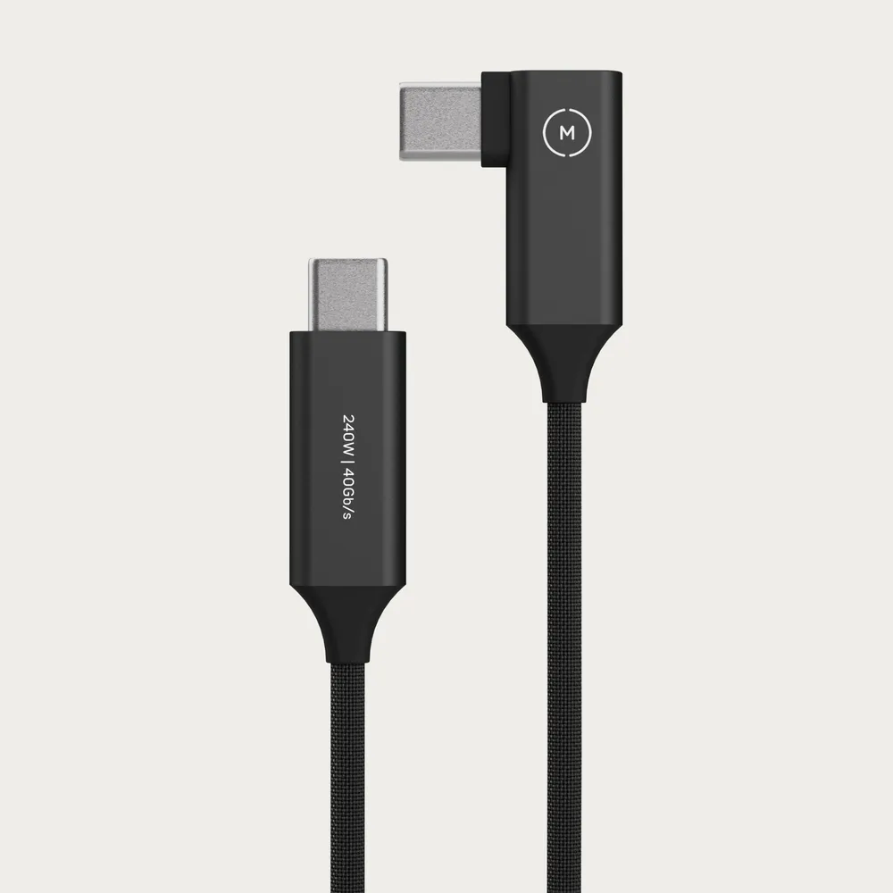 Moment Superflex rechtwinkliges USB-C zu USB-C Kabel, Schwarz, 0,23m