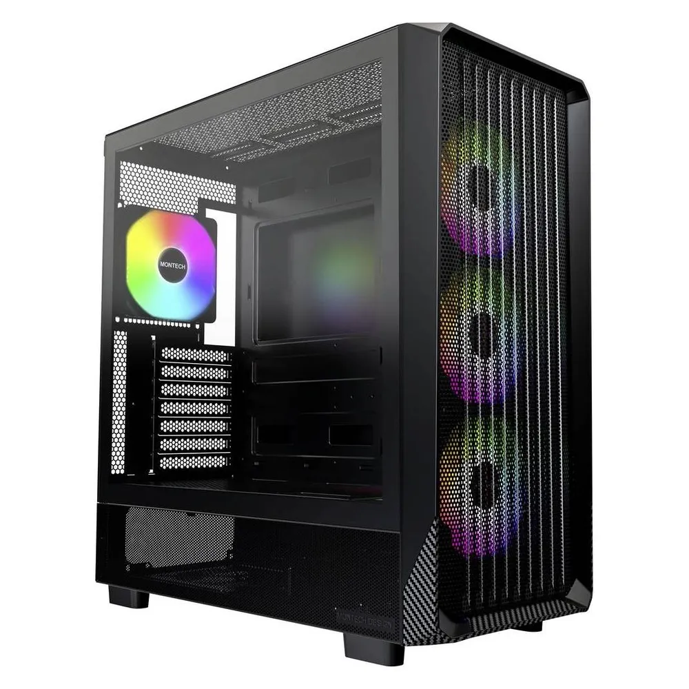 ATX Gehäuse Montech X5 Midi Tower Schwarz Gaming ARGB USB Type-C 4x120mm Lüfter unterstützt EATX/Micro-ATX/Mini-ITX/SSI CEB – max CPU 165mm