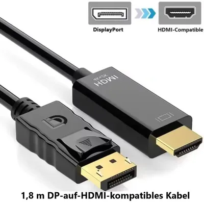 Montegoni 4Kx2K Display Port auf HDMI Kabel, DP zu HDMI Konverter 1,8m Kabel Computer-Adapter, 4Kx2K Videoauflösung, 1080P Full HD Unterstützung
