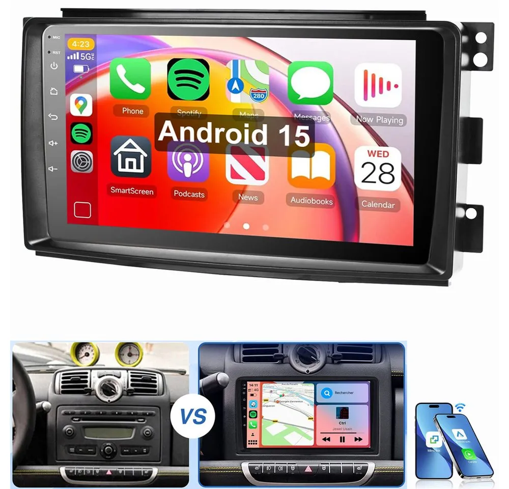 MOPECT Für Smart Fortwo 451 2005-2015 Android 15 NAVI Autoradio (RDS, Digitalradio (DAB), FM, AM)