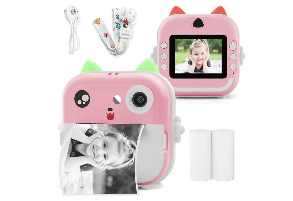 MOPUEA 2,4" Mini Kamera 1080P HD-Druckkamera DigitalKamera Thermodrucker Sofortbildkamera (Bluetooth, inkl. Druckpapier*2, USB-Kabel *1, Tragbares Umhängeband*1, Bluetooth-Fotodrucker Mini-Drucker)