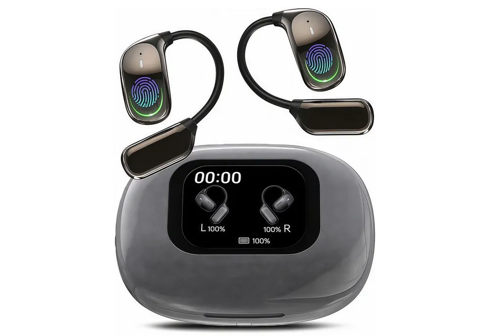 MOPUEA Bluetooth-Kopfhörer mit KI-Übersetzung, kabellos, offene Ohrhörer Bluetooth-Kopfhörer (Touchscreen Übersetzer lange Akkulaufzeit Bass-Sound für Sport Laufen)