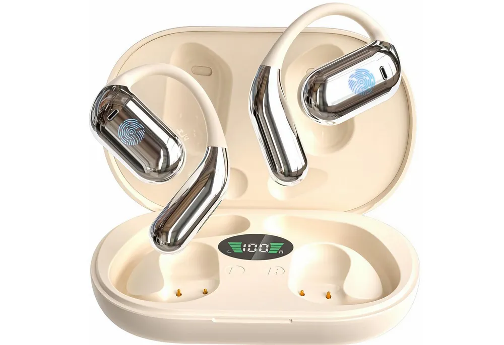 MOPUEA Bluetooth Kopfhörer Übersetzungs Kopfhörer Open-Ear-Kopfhörer Open-Ear-Kopfhörer (Clip-on Sport-Kopfhörer, Bluetooth 5.4, Offenes Ohrclip-Design, IPX7 Wasserdicht, Echtzeit-Übersetzung in 144 Sprachen, Ohrhörer Übersetzergerät für Übung, Büro, Alltag, Arbeit, Reisen)
