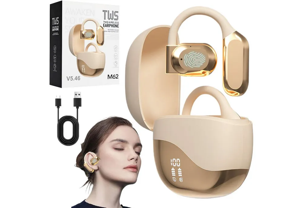 MOPUEA Bluetooth Kopfhörer Übersetzungs Kopfhörer Open-Ear-Kopfhörer Open-Ear-Kopfhörer (Clip-on Sport-Kopfhörer, Bluetooth 5.4, Offenes Ohrclip-Design, Echtzeit-Übersetzung in 144 Sprachen, Ohrhörer Übersetzergerät für Übung, Büro, Alltag, Arbeit, Reisen)