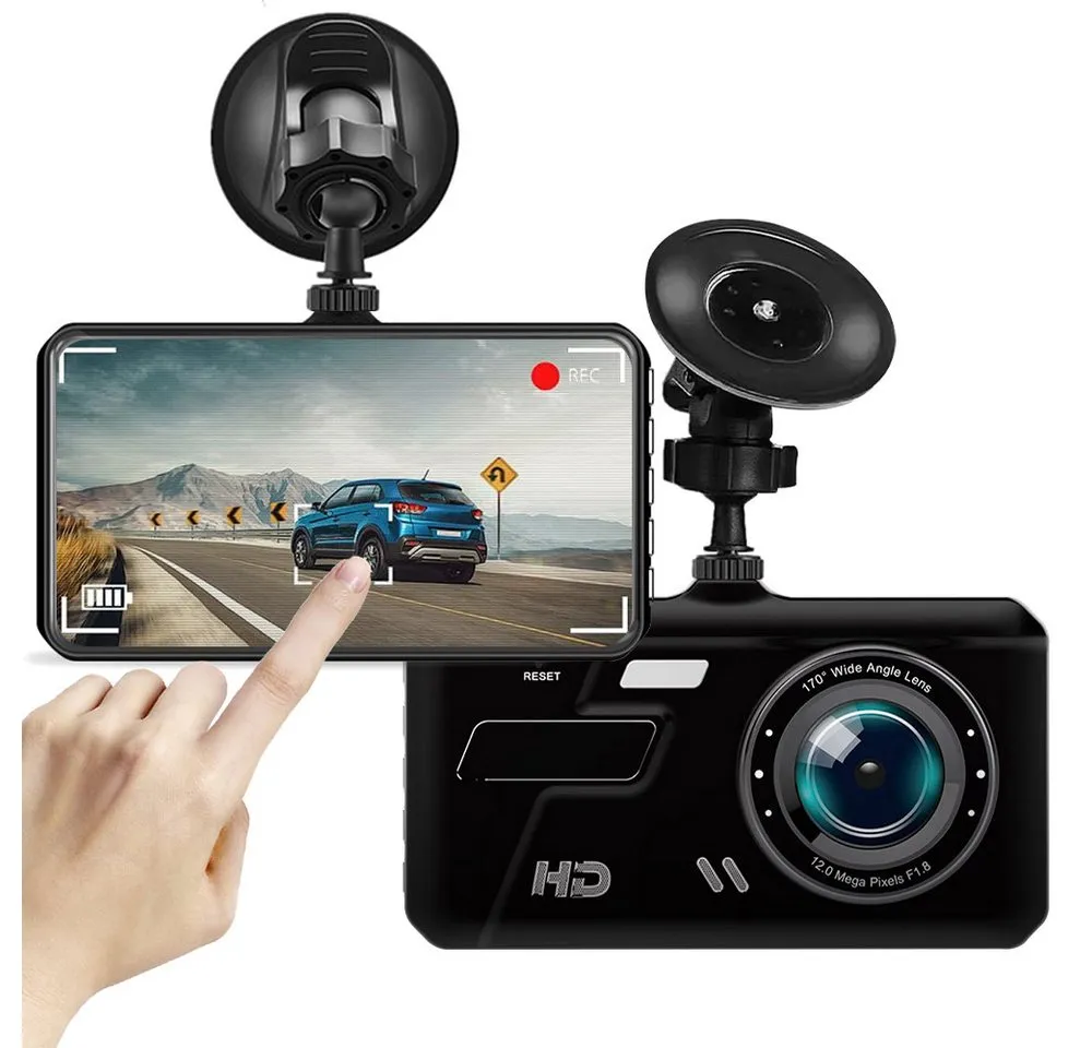 MOPUEA Dashcam 4 Zoll Bildschirm 1080P 2 Kamera 140° Weitwinkel Dashcam (Full HD, Dashcam mit 4 Zoll Bildschirm 2 Kameras und 32GB Karte, 1080P Aufnahme Nachtsicht 140 Grad Weitwinkel Touchscreen)
