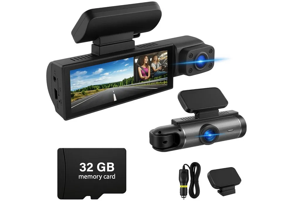 MOPUEA Dashcam Auto, 2-Kanal, 1080P Autokamera, Mit 3.16 Zoll-Bildschirm Dashcam (1080P, 1x opt. Zoom, Großer Weitwinkel für umfassende Aufnahmen, Automatische Loop-Aufnahme und G-Sensor)
