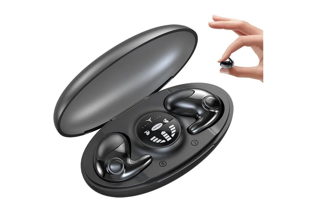 MOPUEA In-Ear Schlafkopfhörer kabellose Schlaf-Ohrhörer für Seitenschläfer Bluetooth-Kopfhörer (integriertes Mikrofon, Kompakt mit Typ-C-Schnellladehülle (schwarz)