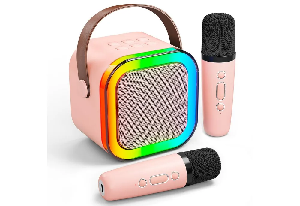 MOPUEA Karaoke-Maschine mit 2 kabellosen Mikrofonen, Mini-Karaoke-Set Bluetooth-Lautsprecher (Bluetooth, 5 W, Partygeschenk, tragbar, Geschenke)