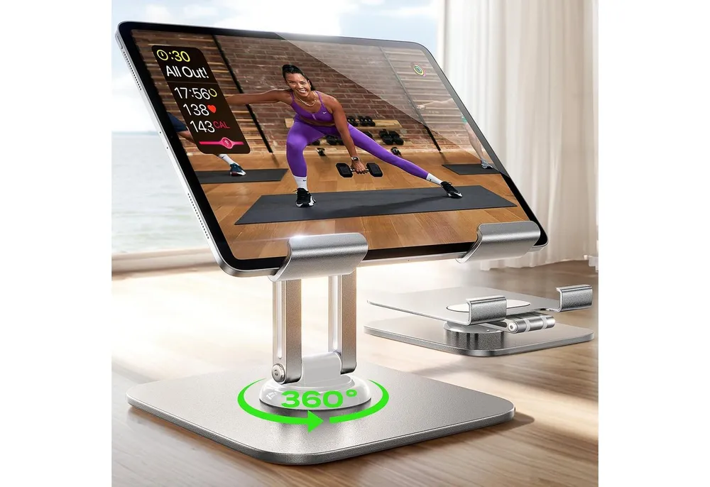MOPUEA Laptop-Ständer Laptoptisch Tablet-Ständer iPad-Halterung 360° drehbarer Basis faltbar, (bis 12,9 Zoll, 1-tlg., Verstellbare Aluminium-Handyhalterung für Tablets von 4 bis 12,9 Zoll, Kompatibel mit iPad Pro 12.9, 11, Air, Samsung Tab und anderen Geräten)