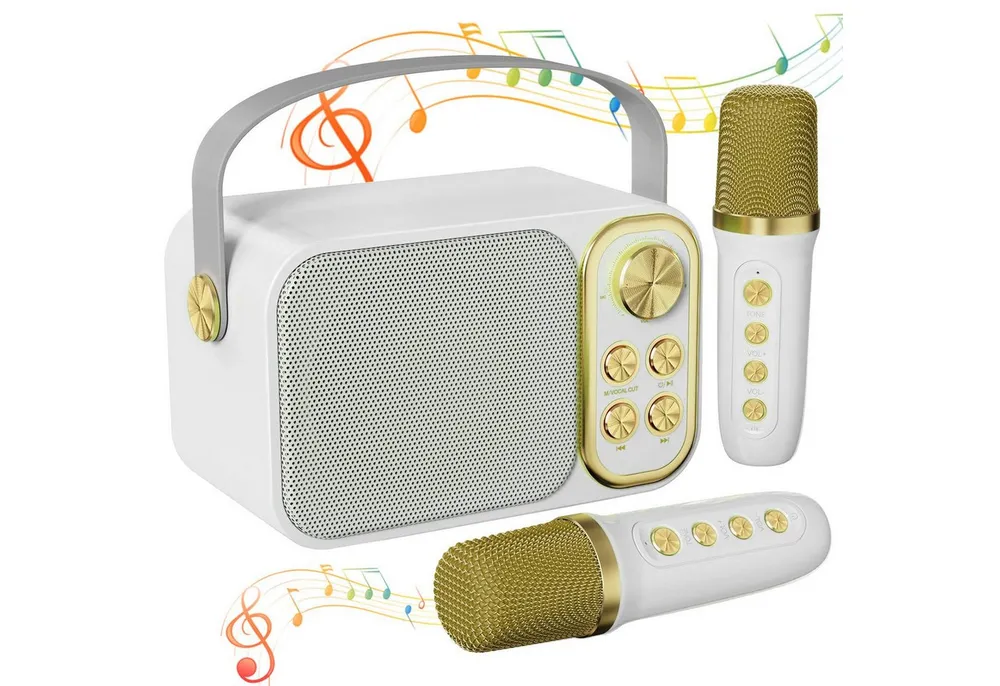 MOPUEA Mikrofon Karaoke Maschine mit 2 Mikrofonen Bluetooth-Lautsprecher (Mini Karaoke Anlage mit 7 Stimmeffekten), Perfekt für Partys und Geburtstage