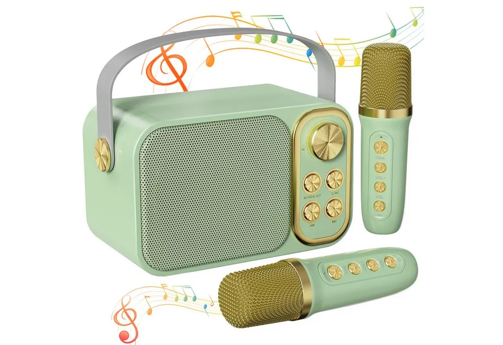 MOPUEA Mikrofon Karaoke Maschine mit 2 Mikrofonen Bluetooth-Lautsprecher (Mini Karaoke Anlage mit 7 Stimmeffekten), Perfekt für Partys und Geburtstage