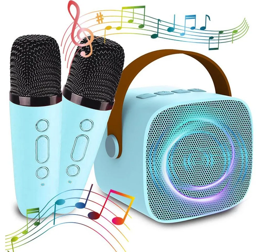 MOPUEA Mini Karaoke Maschine mit 2 Mikrofonen Karaoke-Anlage 5 Stimmenmodi Bluetooth-Lautsprecher 360°-Stereo-Surround-Sound, HiFi-Audiotechnologie (Bluetooth-Verbindung, Lautsprechern mit USB-Laden)