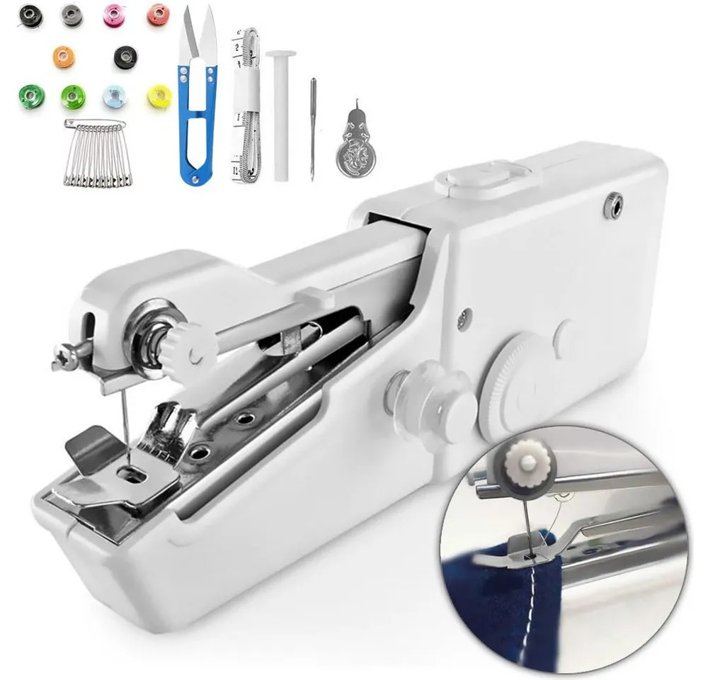 MOPUEA Nähmaschine Elektrische Mini Nähmaschine 32-teiliges Set Handnähmaschine,Tragbar
