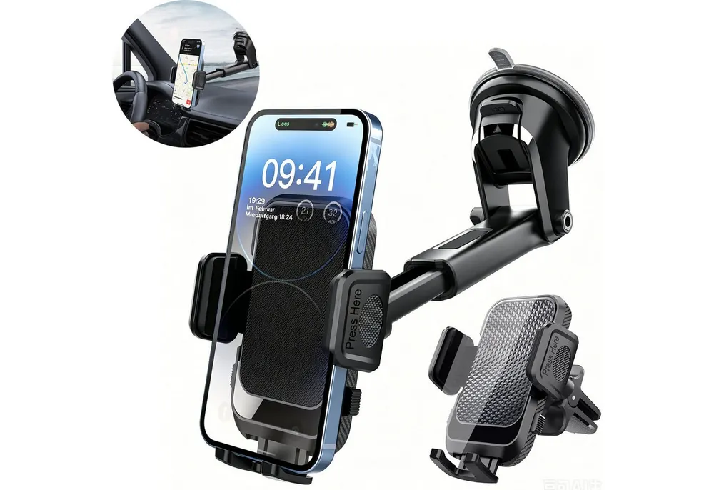 MOPUEA Smartphone-Halterung 2 IN 1 Auto Handyhalterung 360° Drehbar Saugnapf Einhandbedienung, (Auto Handyhalterung mit Saugnapf und 360° Drehung, Geeignet für Navigation Musik und Freisprechen im Auto, 360° drehbar kratzfest und stabiler Saugnapf Halt)