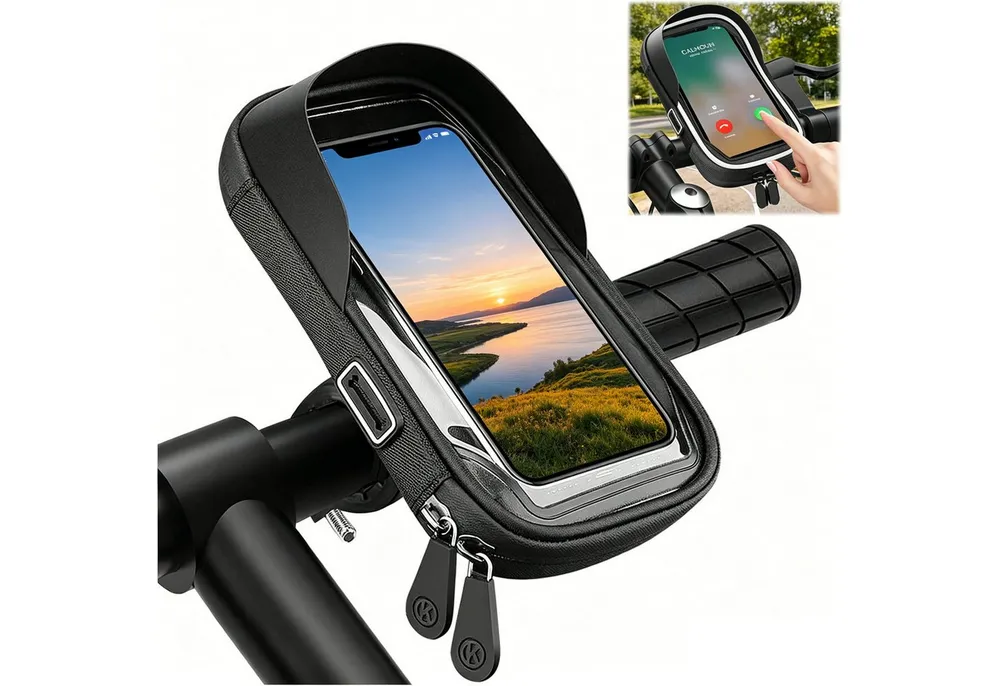MOPUEA Smartphone-Halterung Wasserdicht Handyhalterung Handyhalter Fahrrad Lenkertasche Halter, (bis 6,4 Zoll, 1-tlg., 360° Drehbare Fahrradhalterung Handy Halterung Fahrradlenker Tasche, Fahrradtasche mit Regenhaube für 6,4 Zoll Smartphone GPS)