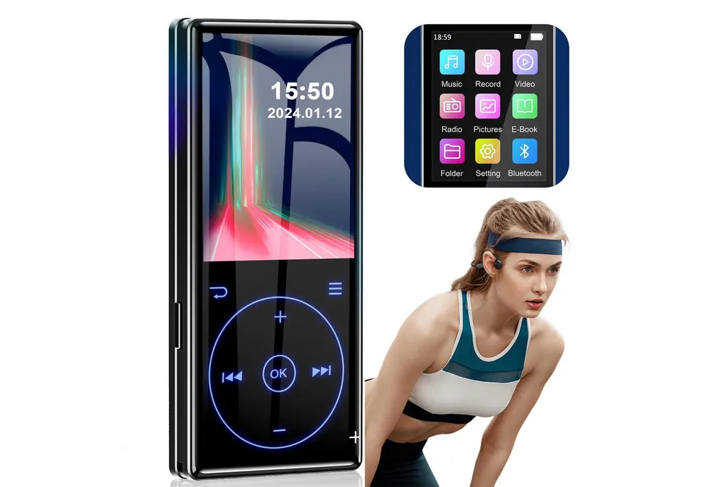 MOPUEA Tragbarer Musikplayer mit Touch-Tasten verlustfreiem HD-Lautsprecher MP3-Player