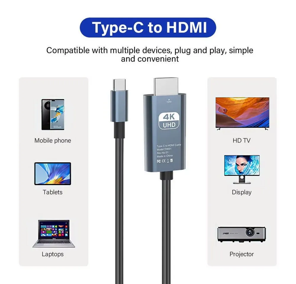 MORRENT USB C auf HDMI Kabel 2m 4K 60Hz Typ C zu HDMI Universal HDMI-Kabel, 4k ultra hd,2 meter