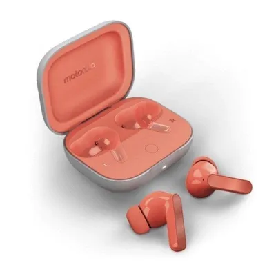 Kopfhörer Motorola Moto Buds Peach Pink kabellos Bluetooth mit Geräuschunterdrückung, Mikrofon und Ladeetui, rosa