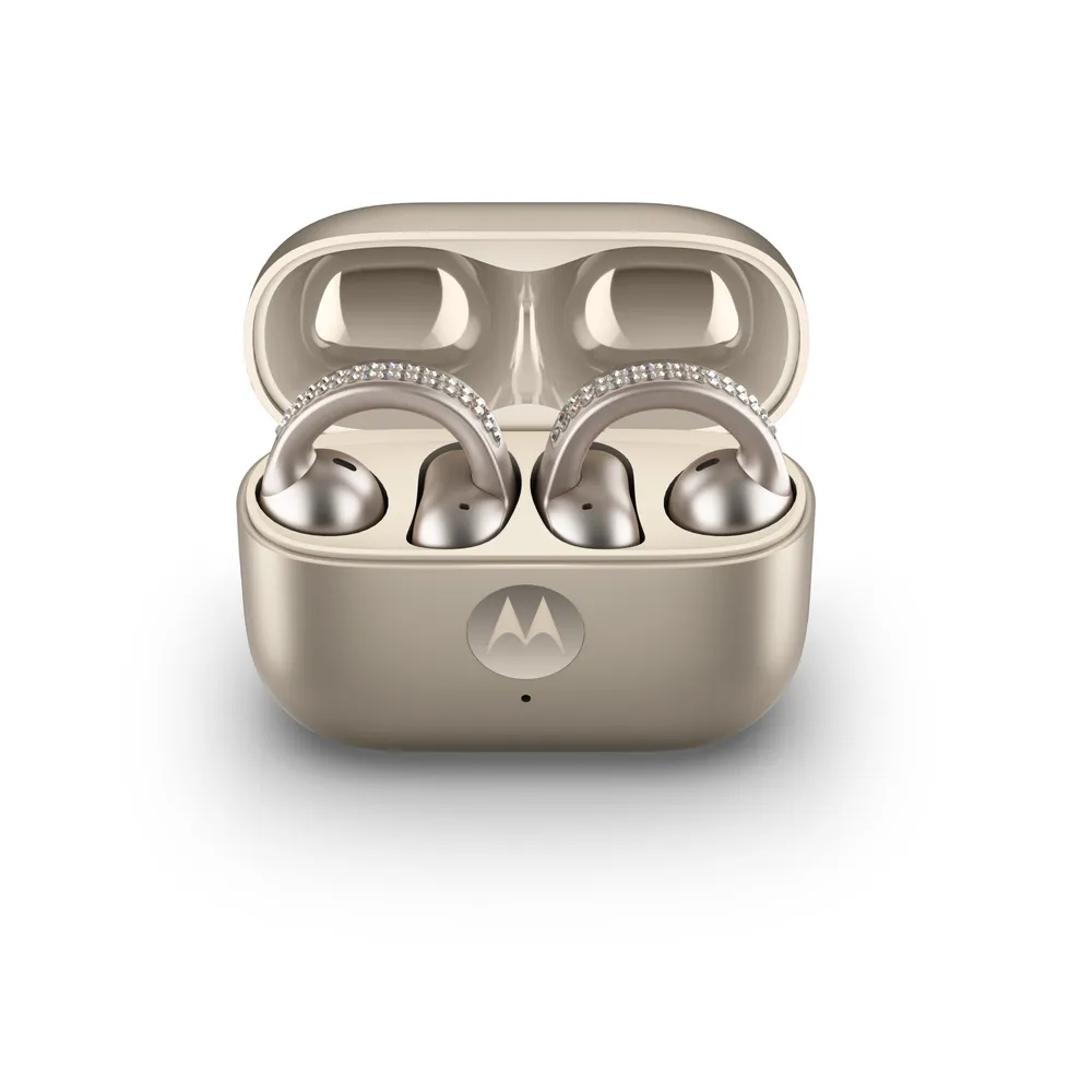 Motorola moto buds loop kabellose Bluetooth Kopfhörer mit Geräuschunterdrückung, Mikrofon und wasserabweisendem Schutz beige