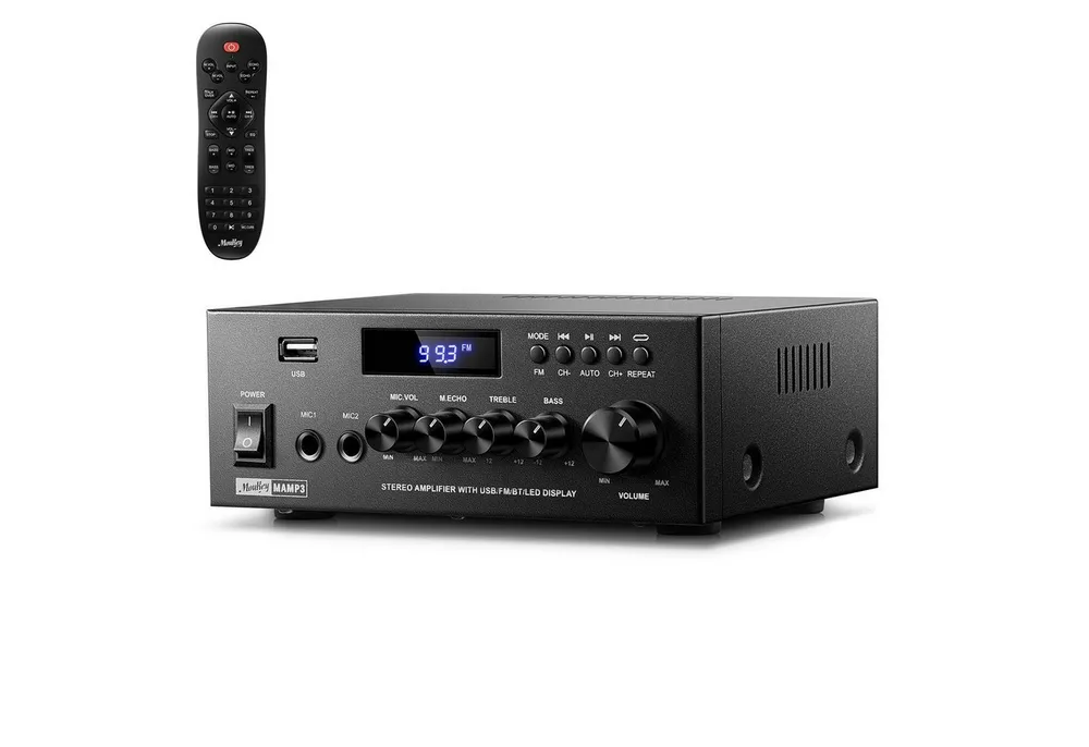 Moukey Audioverstärker 2-Kana Stereo Verstärker mit Bluetooth, FM Verstärker (Anzahl Kanäle: 2, 300 W, Upgraded Fernbedienung, Individuelle Klangregelung)