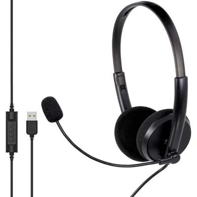 Mozos MTX1091ECO Kopfhörer mit USB-Kabel für Anrufe und Inline-Steuerung schwarz