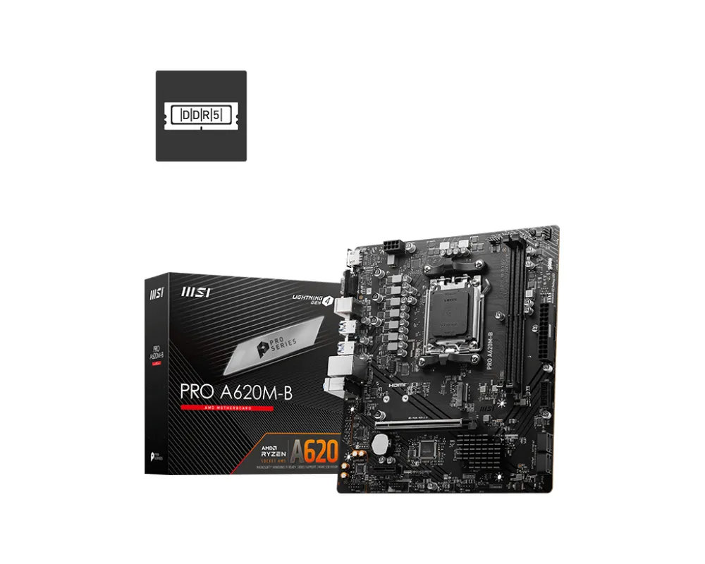 MSI AMD A620 AM5 mATX PRO A620M-B DDR5 NVMe-Motherboard HDMI 2.1 VGA RJ45