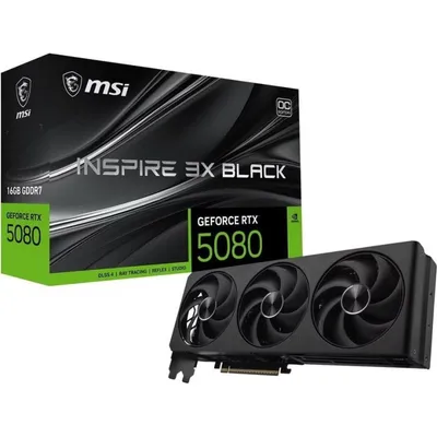 MSI GeForce RTX 5080 INSPIRE 3X OC Grafikkarte 16GB GDDR7 DLSS4 RTX AI Reflex 2 Premium-Triple-Lüfter-Kühlung