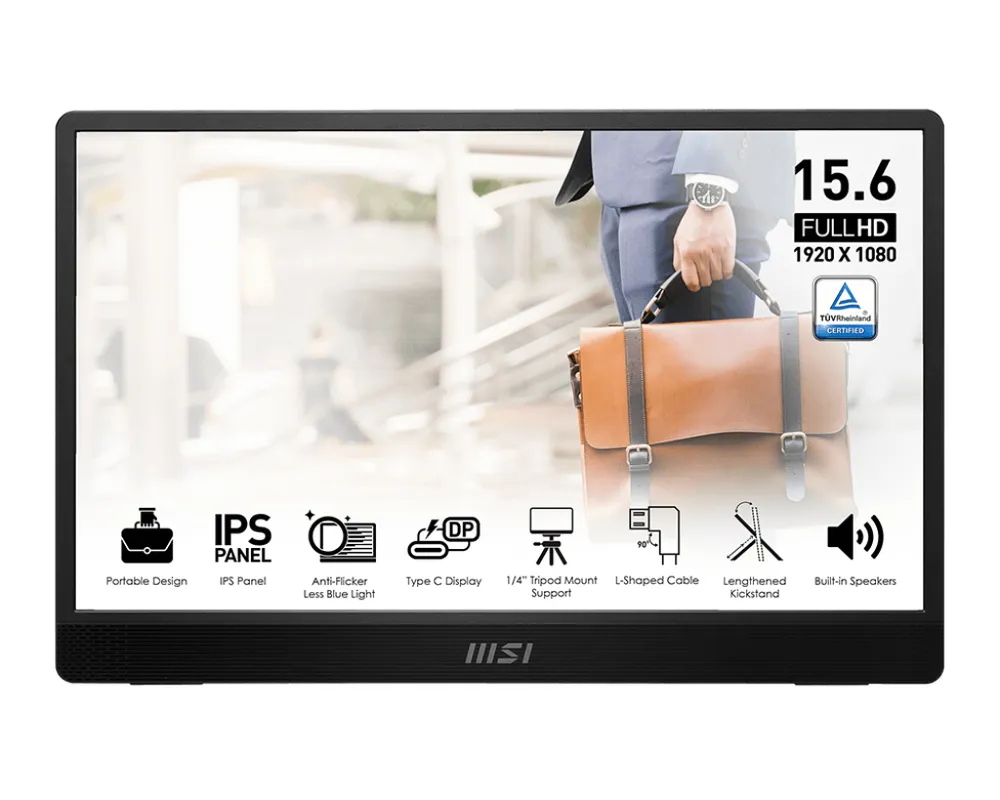 Monitor MSI PRO MP161DE E2 15,6" Full HD 60Hz IPS LED USB-C Schwarz mit Lautsprechern