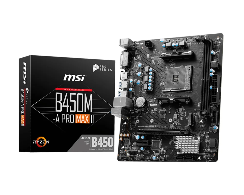 MSI B450 B450M-A PRO MAX II AM4 Micro-ATX M.2 DDR4 64GB USB 4K-Motherboard