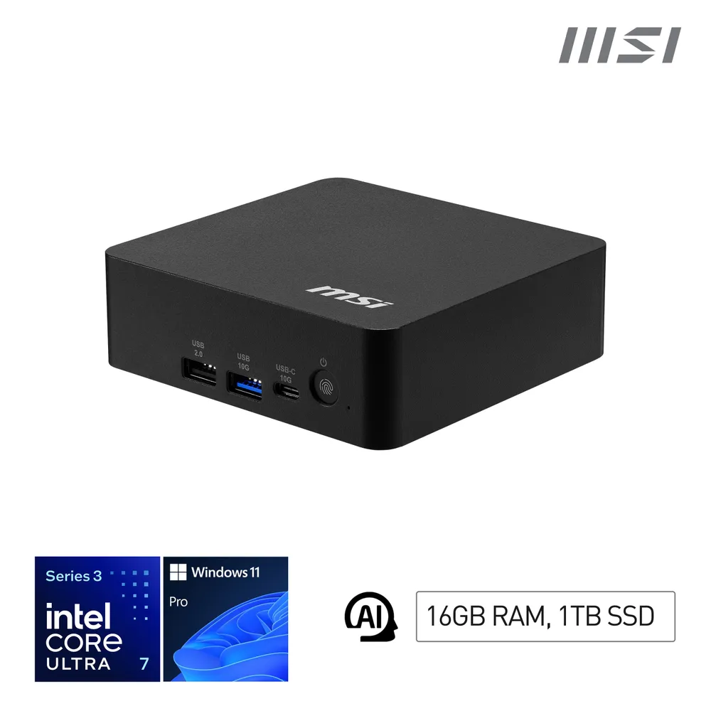 Mini PC MSI Cubi NUC AI+ 3MG-003EU Intel Core Ultra 7 355 16GB 1TB SSD Intel Graphics Windows 11 Pro WiFi 7 Thunderbolt 4