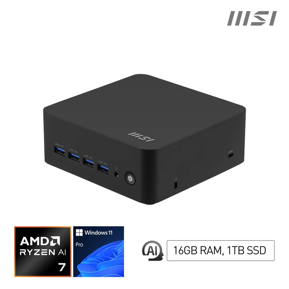 Mini PC MSI Cubi Z AI 8M AMD Ryzen 7 8845HS 16GB 1TB SSD Windows 11 Pro Wi-Fi 6E