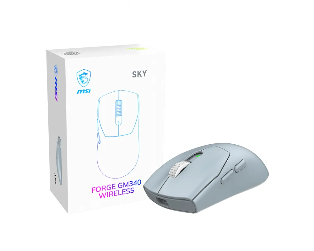 Maus MSI Forge GM340 Wireless Ambidextrisch 12000 DPI Hellblau 6 Tasten