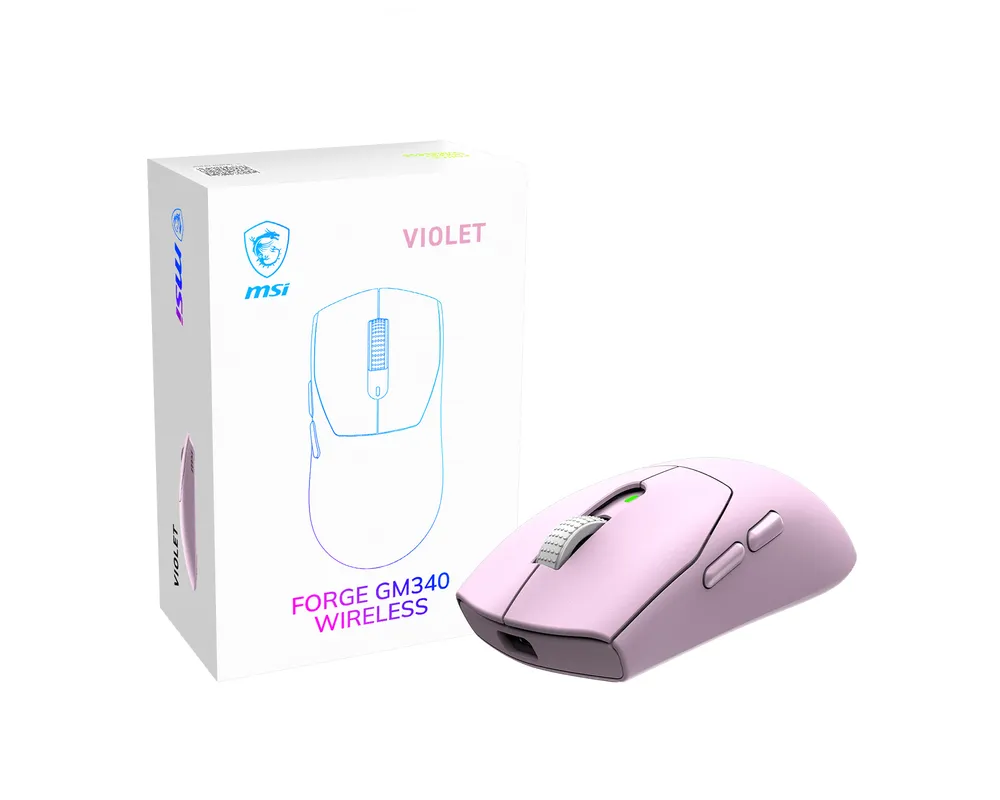 Ratón MSI Forge GM340 Wireless Ambidextrisch 12000 DPI Violett 6 Tasten