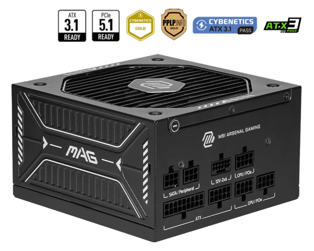 Netzteil MSI 750W 80 PLUS Gold Modell MAG A750GLS PCIE5 vollmodular Schwarz Lüfter 13,5 cm