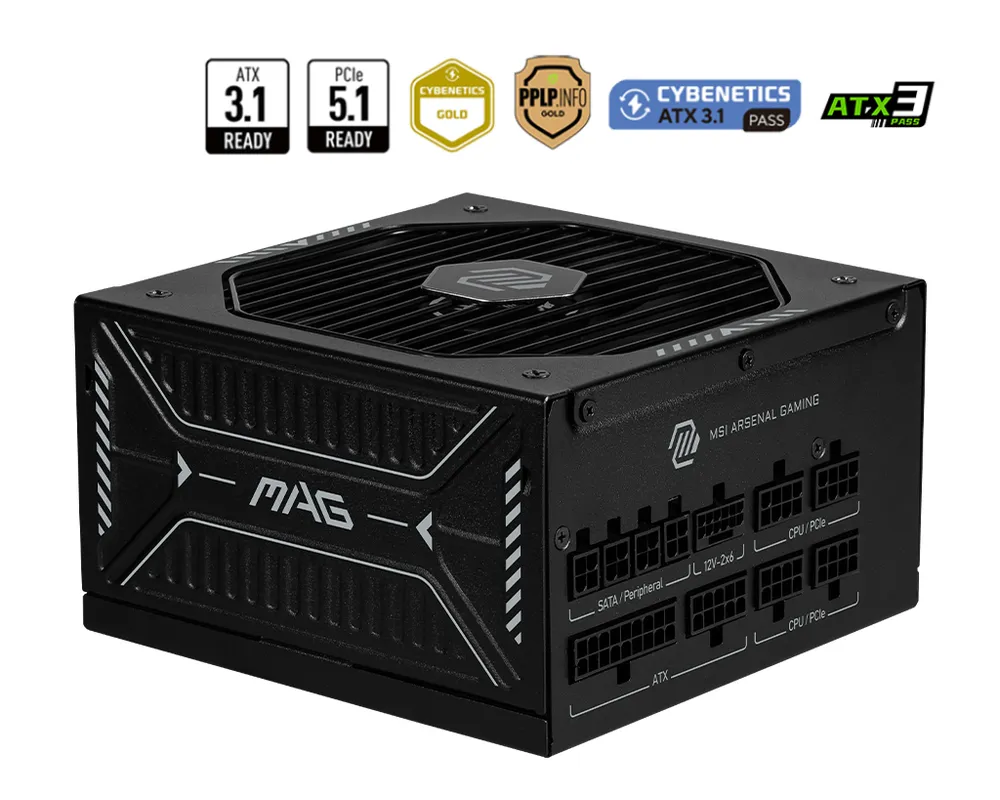 Netzteil MSI 850W 80 PLUS Gold MAG A850GLS PCIE5 Modular Schwarz Lüfter 135mm