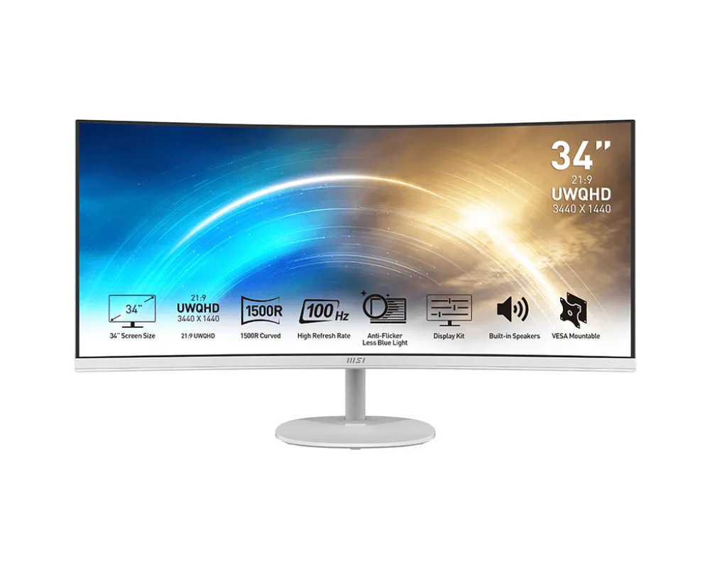 Monitor PRO MP341CQWDE, Weiß, 34 Zoll, UWQHD, VA, Curved, 100 Hz, 4 ms
