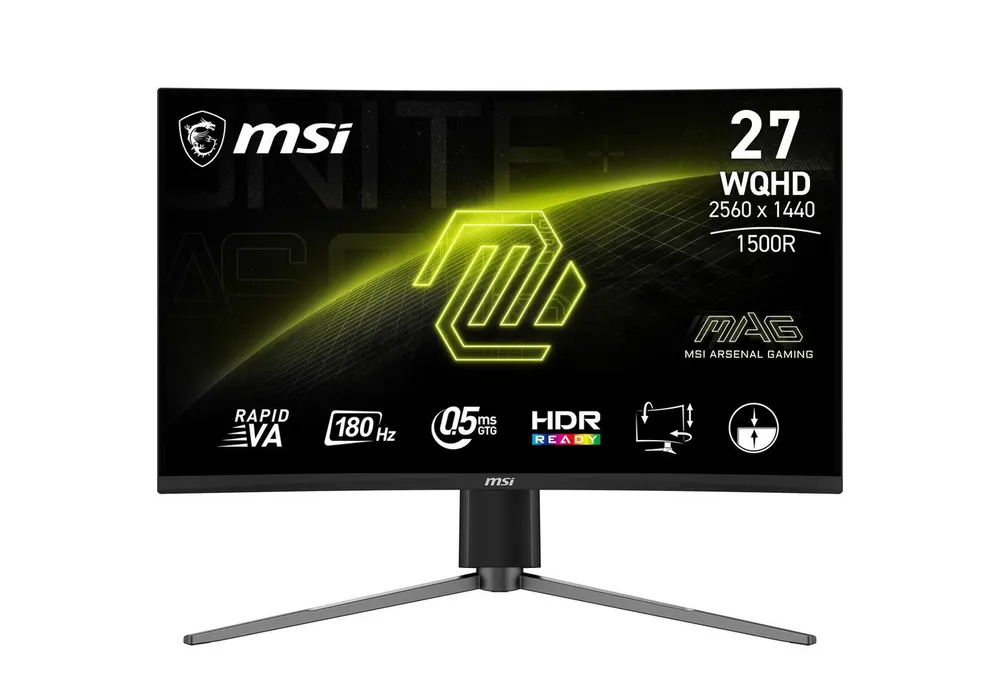 MSI MAG 27CQ6PF Curved-Gaming-Monitor (69 cm/27 ", 2560 x 1440 px, WQHD, 0,5 ms Reaktionszeit, 180 Hz, VA LED, 3 Jahre Herstellergarantie, höhenverstellbar)
