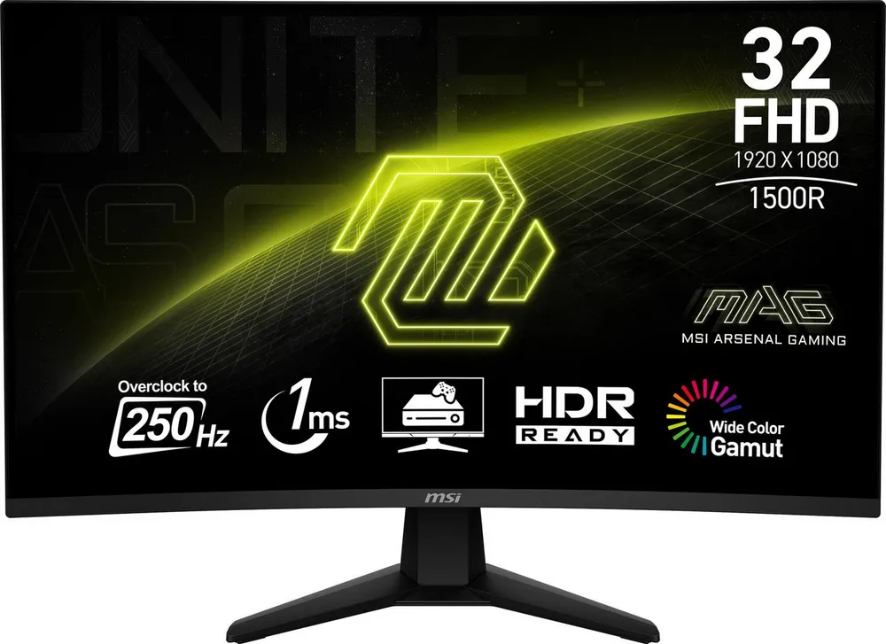 MSI MAG 32C6X Curved-Gaming-Monitor (80 cm/32 ", 1920 x 1080 px, Full HD, 1 ms Reaktionszeit, 250 Hz, VA LED, 3 Jahre Herstellergarantie)