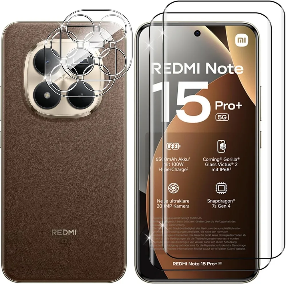 MSM Displayschutzglas 2X 3D Schutzglas (Display + Kamera) für Xiaomi Redmi Note 15 Pro+ 5G
