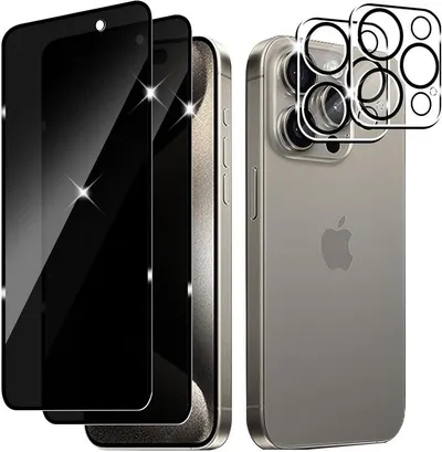 MSM Displayschutzglas 4in1 Schutzglas für iPhone 15 Pro Max Panzerfolie Blickschutz Anty-Spy