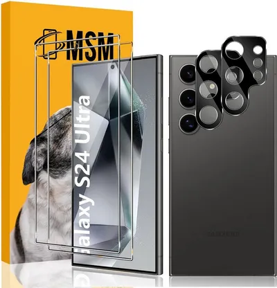 MSM Displayschutzglas 4in1 Schutzglas für Samsung Galaxy S24 Ultra Panzerfolie Schwarz